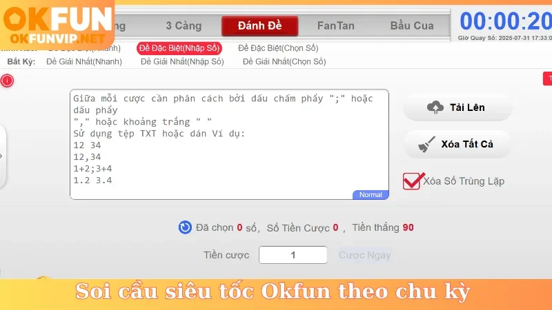 Soi cầu siêu tốc Okfun theo chu kỳ
