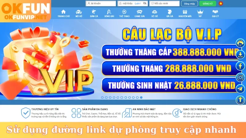 Sử dụng đường link dự phòng truy cập nhanh