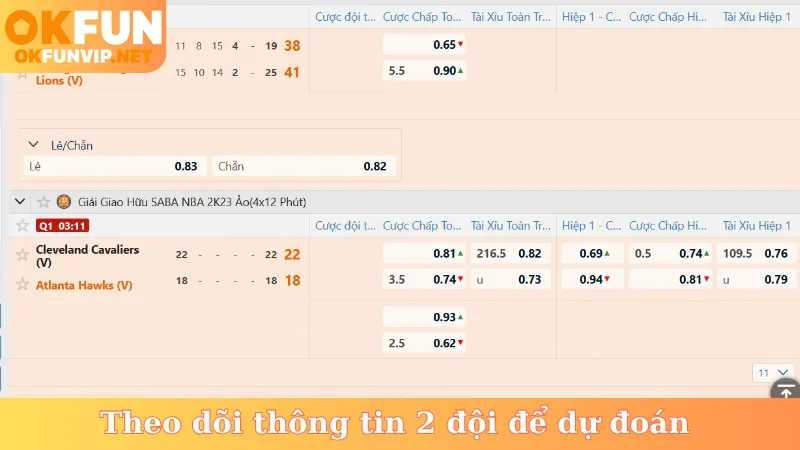 Theo dõi thông tin 2 đội để dự đoán