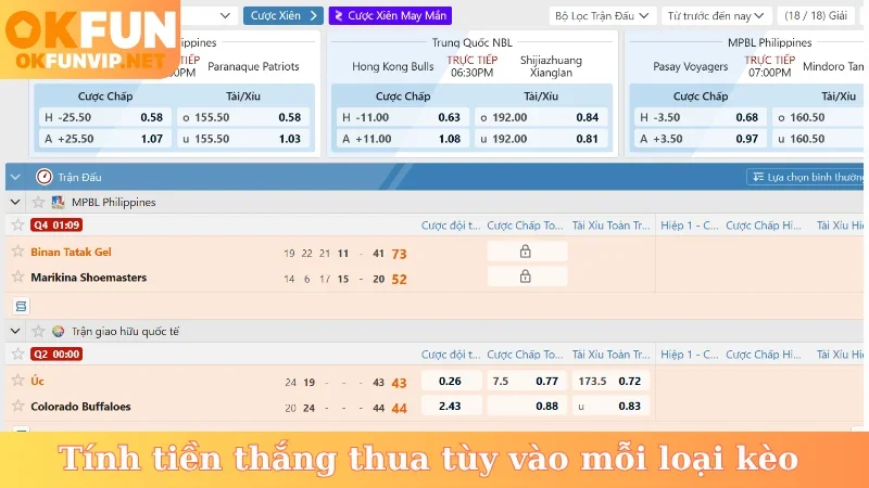 Tính tiền thắng thua tùy vào mỗi loại kèo